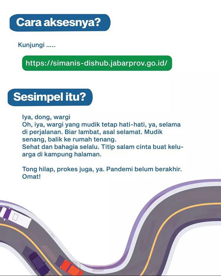 ridwankamil's tweet photo. Pemudik tak perlu khawatir ketinggalan informasi seputar kondisi jalan & destinasi wisata di Jabar. Pemprov Jabar punya #Simanis yg berikan informasi terkini soal jalur alternatif, keberangkatan kereta api hingga pesawat terbang. Begini cara aksesnya https://t.co/0JPEVI3R4v https://t.co/awcsO7lQqQ