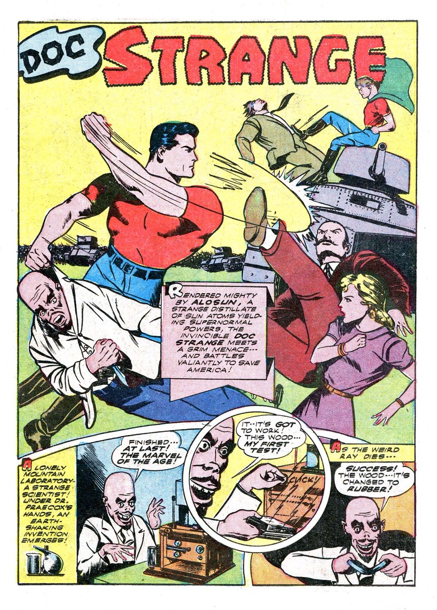 HeroesUnited_4's tweet photo. @ComicsintheGA #DocStrange, aka Dr. Hugo Strange (the good one), giving the #Nazis and deranged collaborator scientist Dr. Praecox, a taste of #GoldenAge #Justice in #AmericasBestComics #6 (#Nedor) (July 1943) https://t.co/A6z0fdxXse