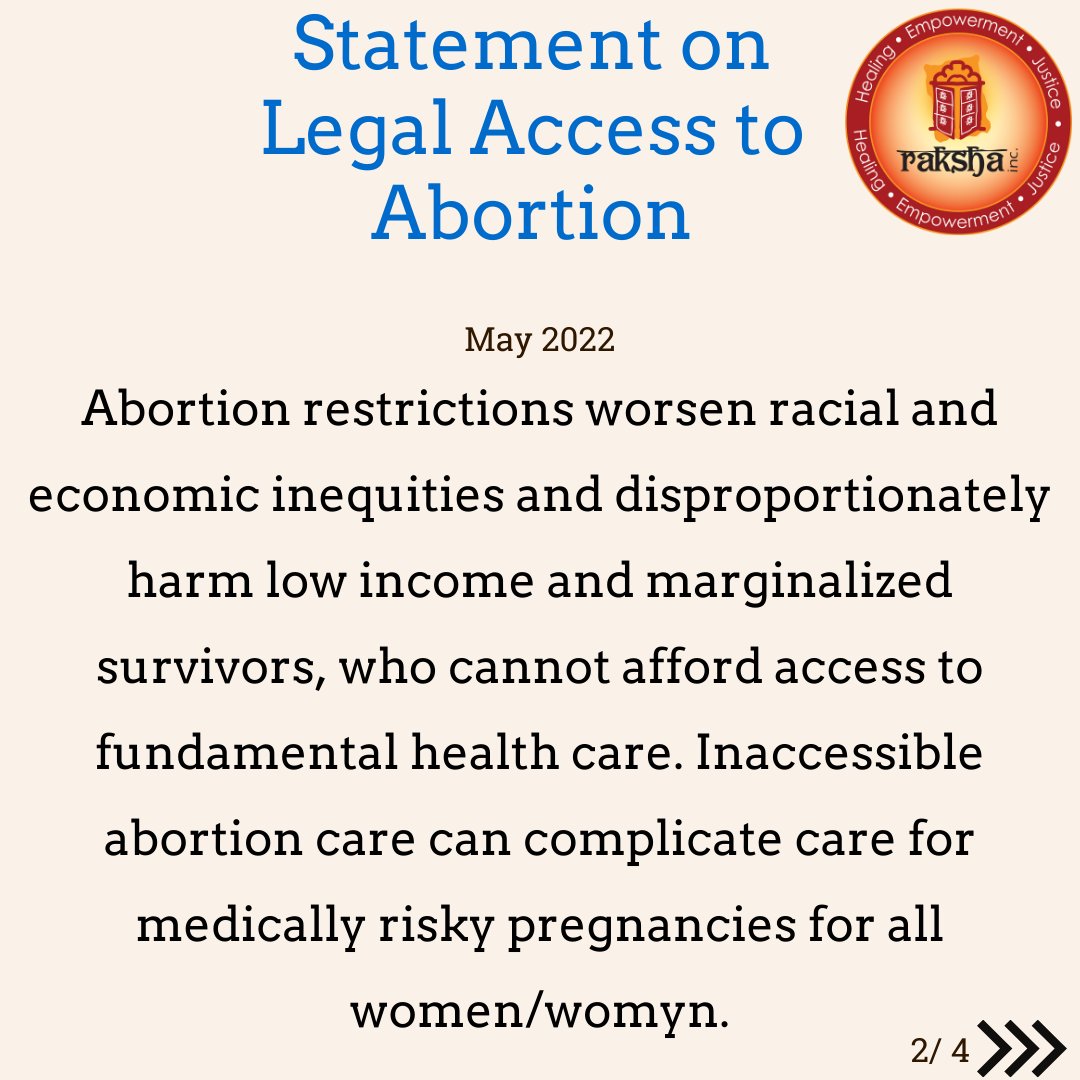 Raksha Statement on Legal Access to Abortion | 
👀 ⬇️ Full statement available to view on our website 🌐🔗:  raksha.org/statements.  

#roevswade #reproductiverights #reproductivejustice #survivorsofdomesticviolence #survivorsofabuse