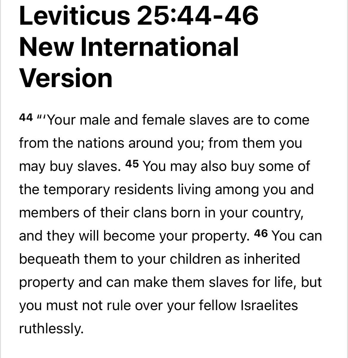 natesims07's tweet photo. @MrsLisaBaird @johnthomas1536 YHWH absolutely commands and condones genocide and chattel slavery. It’s in your book. I’ve read it. https://t.co/GMIgqZ5DcQ
