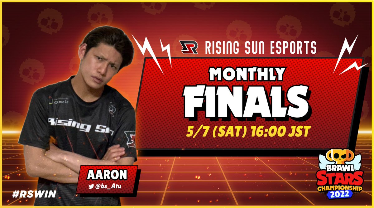 ⚔️ Brawl Stars May Monthly Finals
⏱ 16:00 JST~

👤 <a href="/bs_Atu/">Aaron🦈</a> 
👤 @Aro_bs 
👤 <a href="/Ryohei_915/">Ryohei🐬</a> 
👤 <a href="/Wahochi_bs_/">ER Wahochi🍬わほっち</a> 

応援お願いします！📣🔥

#RSWin 
#BSC2022