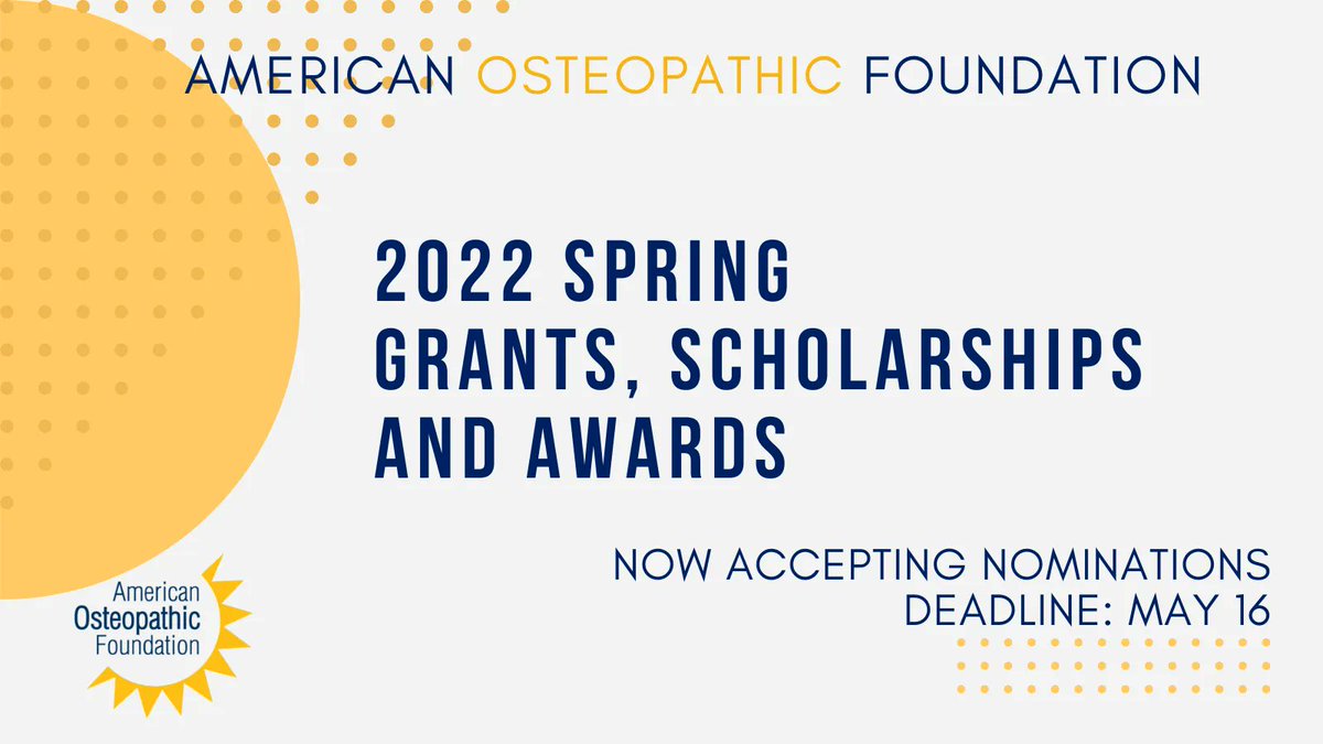 Calling all #Osteopathic #MedStudents and professionals - applying for or nominating someone for our #scholarships &amp; #grants sounds like a good way to spend the weekend.😉 The deadline is this Monday for many of our awards. Take a look - buff.ly/3yo1N9U