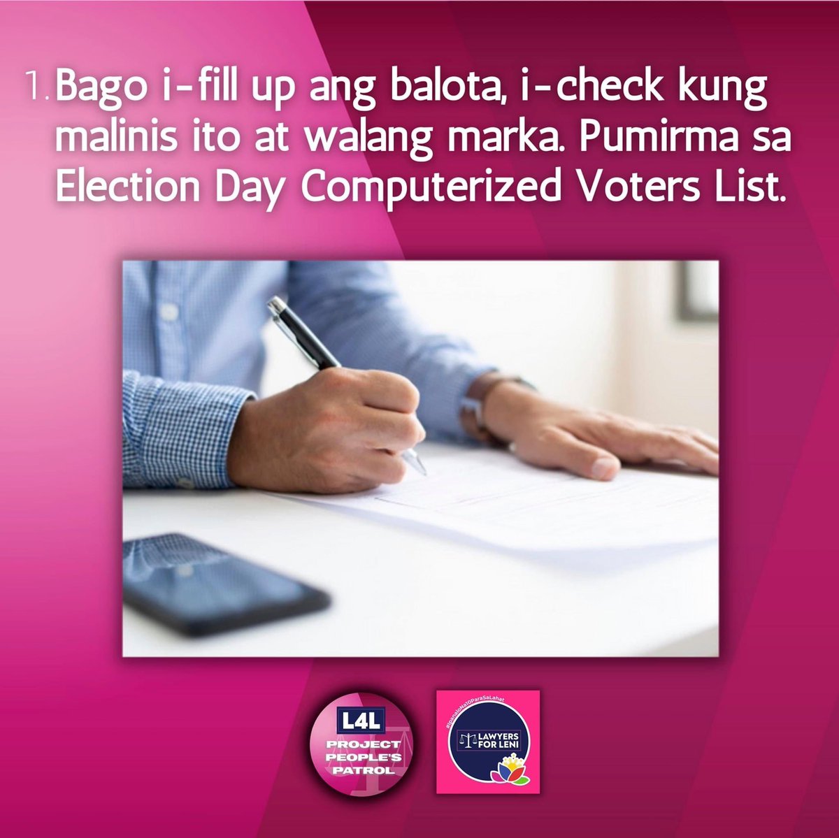 lawyersforleni's tweet photo. L4L Gabay sa Pagboto (1/2) #IpapanaloNa10ParaSaLahat #L4LPeoplePatrol https://t.co/puOKohyKhy