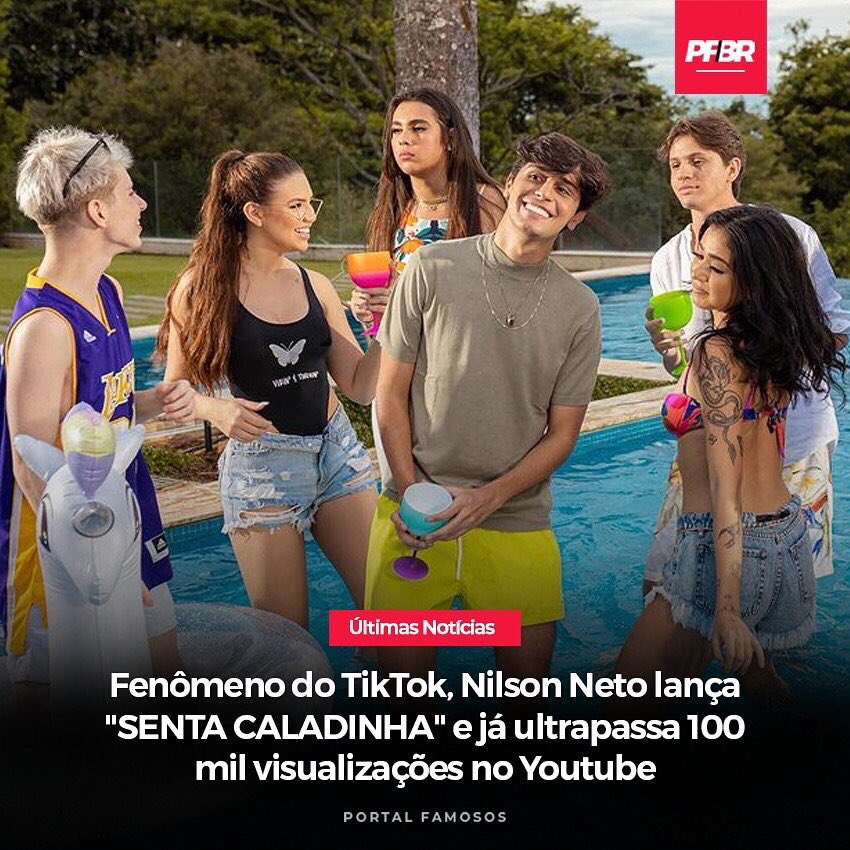 oficialPFBR's tweet photo. Foi aqui que pediram #NilsonNeto e #MCJacaré? "SENTA CALADINHA" já está disponível e com mais de 100 mil visualizações em seu clipe no Youtube. Já foi assistir nossas estrelas do TikTok brilharem na música?

@nilsonnetto_ @mcjacare_ @julianofloss @becabds @vivituitou @vecollen https://t.co/z4i95DPQbQ