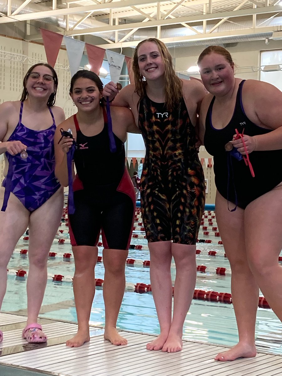 Congrats to swimmers Riley Bigley, Blanca Espinosa,  Kadence Jeffries,  and Makayla Baxter for finishing 3rd in the 200 free relay at Topeka City Championships