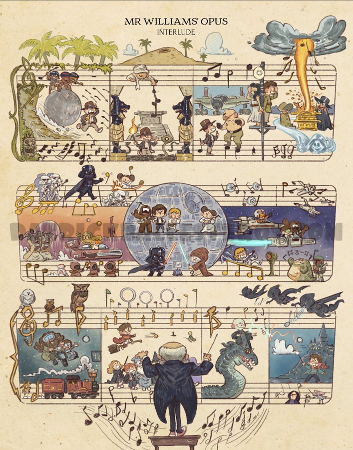 SD_Comic_Con's tweet photo. ICYMI: For many of us, John Williams scored our childhood. @PatrickBallest 's latest #SDCC debut pays tribute to both the man and his musical legacy: https://t.co/CyScsQCZEX https://t.co/f7XIU5xIA2