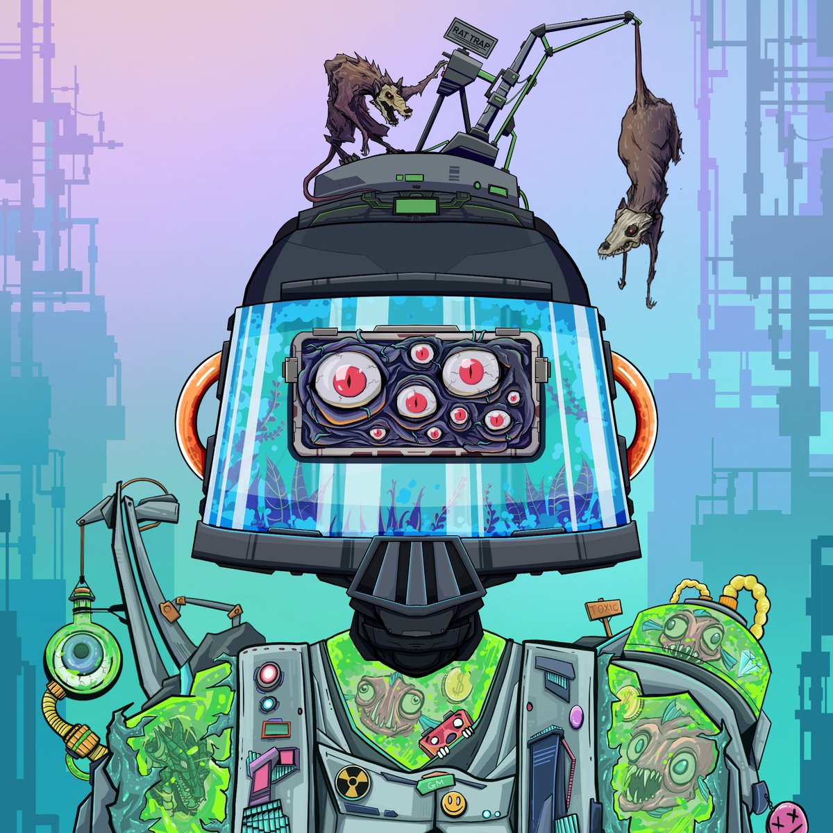 Fernon2207's tweet photo. @robotmafiaclub Heard the laboratory, the nuclear zone, and the slums contamination cannot be contained ☢️
Infected Mobsters everywhere!! 
Guess we’ll have to go to the Hideout for now… but is it safe? ☢️ 🦠🧪💉

@robotmafiaclub @RareRobotsNFT 
#Solana #SolanaNFT #MagicEden #OpenSeaNFT https://t.co/pk8HOhoBW2