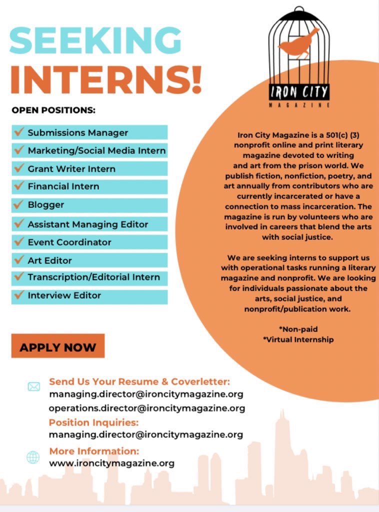 Seeking Interns! 🙌 
#art #litmag #poetry #incarceratedwriters #incarceratedartists #ironcitymagazine #fiction #nonfiction
