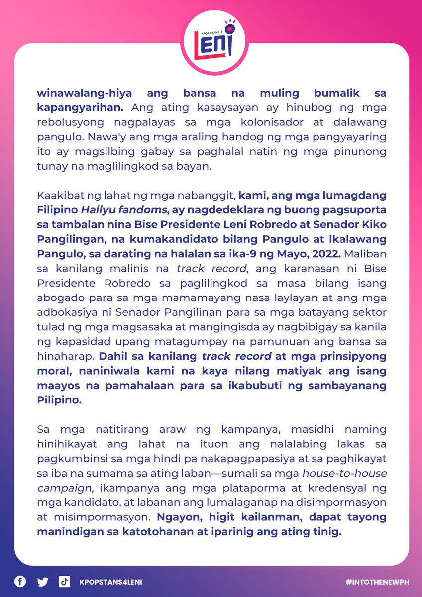 KPOPSTANS4GG's tweet photo. Salin sa Filipino

#LeniKikoAllTheWay
#Ipana7oNaNa10To
#IpanaloNa10ParaSaLahat https://t.co/J4pQl2B2gh