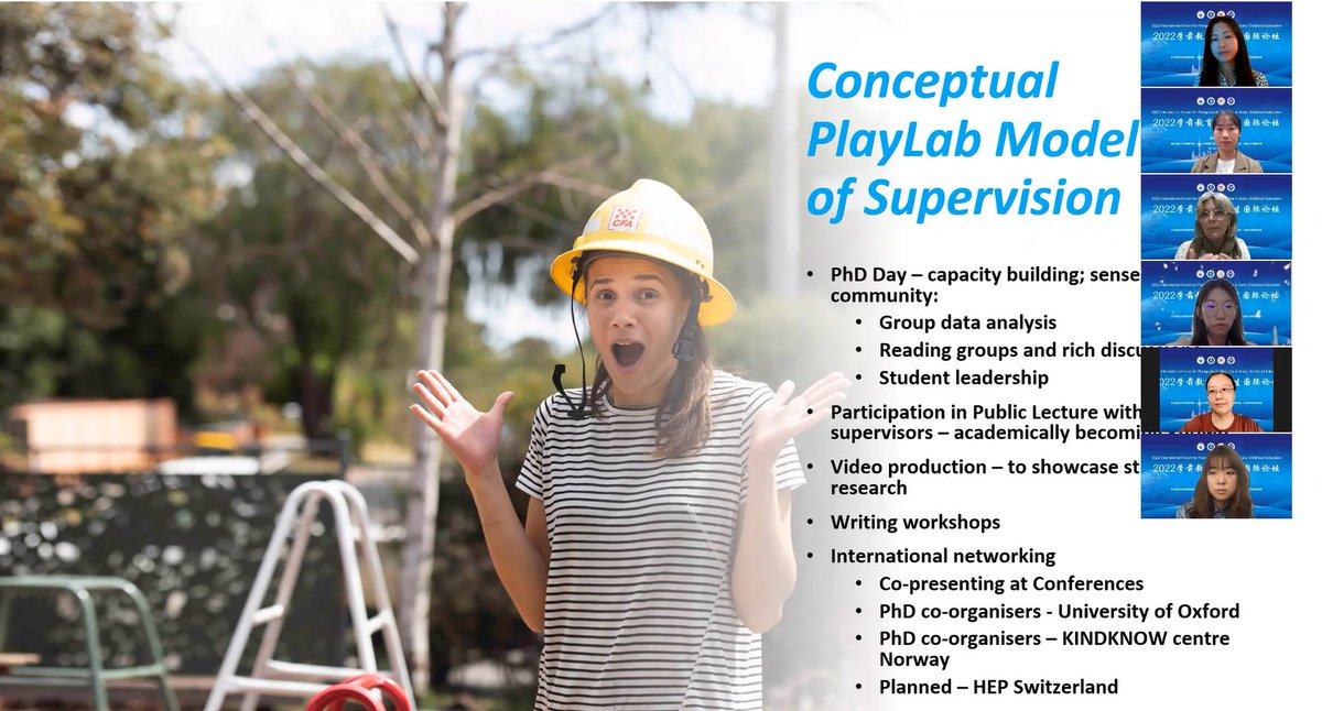 yuwen_ma's tweet photo. Really interesting topic on PHD students supervision in the ECE international forum. @MarilynFleer introduced the Wonderful Conceptual PlayLab supervision model. I am excited to share the Phd study experiences in PlayLab with my colleague @YuejiuWang #ConceptualPlayLab #PhD https://t.co/UnWXjcBDzD