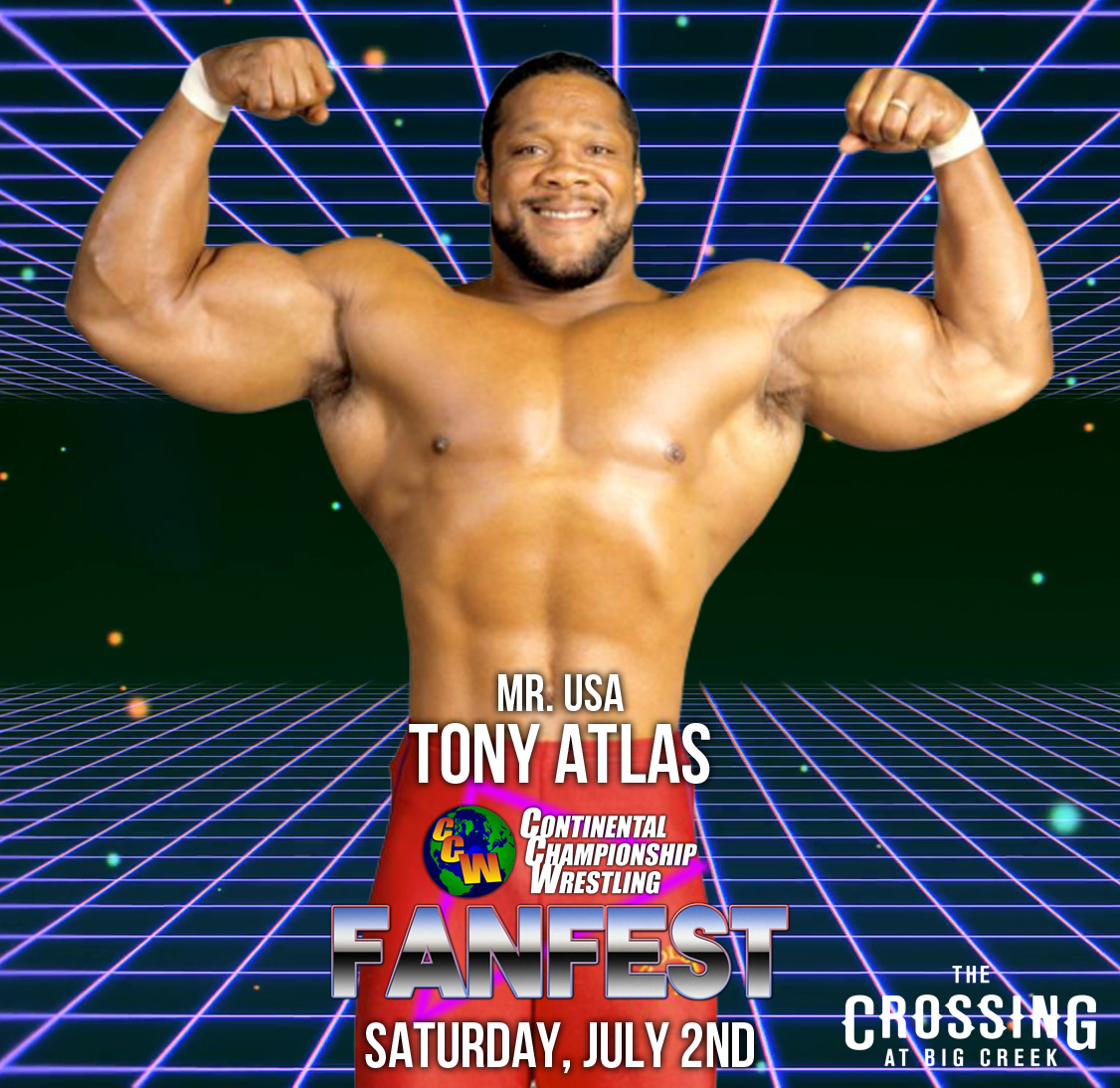 ContinentalWres's tweet photo. Appearing at Fanfest will be Mr. USA himself, Tony Atlas. Join us Saturday, July 2nd at the Crossing at Big Creek.

https://t.co/slyBzlkdGX https://t.co/8Z1ZWOaiN3