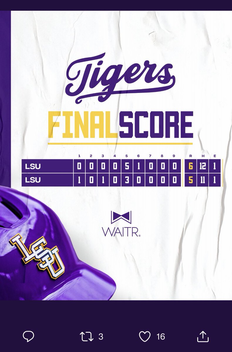 Jrodkeith's tweet photo. @LSUbaseball Wow what a win https://t.co/XjFmlNzhSO