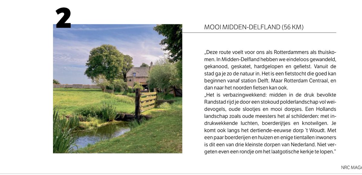 MiddenDelflandV's tweet photo. In top-10 van Rotterdams fietsstel Irene en Laura, vandaag in @NRC magazine, staat rondje Mooi Midden-Delfland op nr. 2! 💚🚴‍♀️🥾 #trots @PuuurMD https://t.co/z80VUX7jzq