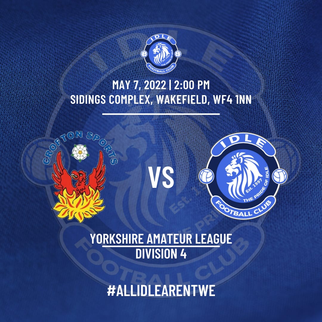 ⚽Game day⚽

🏆 <a href="/OfficialYAL/">Yorkshire Amateur Association Football League</a> Division 4
👕 Vs <a href="/croftonsports/">Crofton Sports</a> Reserves
🏟️ Sidings Complex
🕑 KO 14:00

Meanwhile, the seconds travel to Wakefield to face Crofton in the most important game of the season so far!

#allidlearentwe #idlefamily 🔵⚪⚽