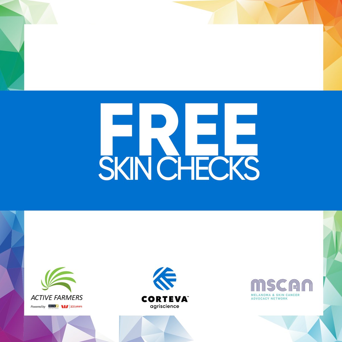 CortevaAUS's tweet photo. We have partnered up with MSCAN again to offer FREE SKIN CHECKS to the Bridgewater community of Vic as part of the #Run4Resilience by @Activefarmers #GetSkinSerious To Book you spot click https://t.co/zV0l9jXv1z https://t.co/POHDnmlvhb