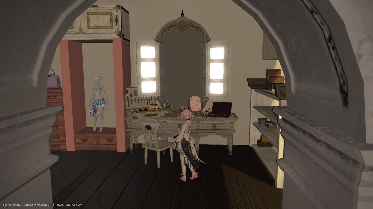 LiaFFXIV's tweet photo. #FFXIVFirstBuild My partner got his first house, I remember looking at all these videos &amp; I was soooooo inspired by @rhapsodoodle I love her cute vanity space. I really wanted to create a home that my partner &amp; I could be proud of since we weren't living in good conditions IRL https://t.co/ESs2oRJuyT
