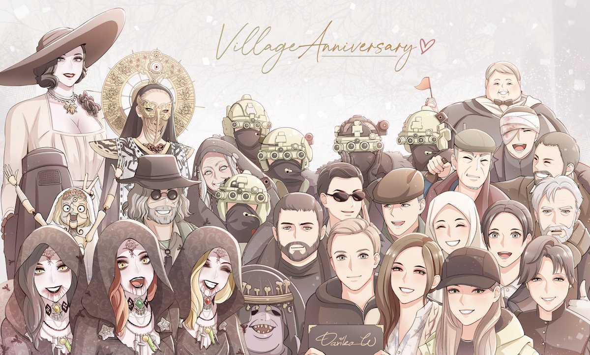 Happy village first anniversary​
A group art rework from last year  on Nicole's Twitch. That's artwork made my special memories
Thank you Capcom to create them, thank you the cast, thank you RE fans.
I love you so so much.
#ResidentEvilVillage #ResidentEvil​ #Capcom
