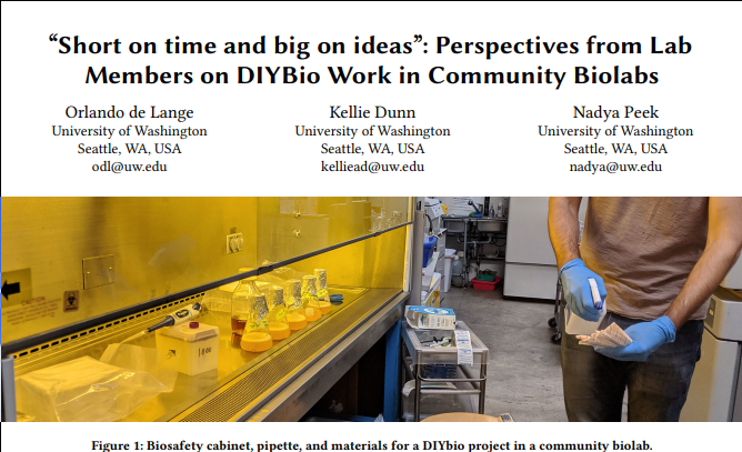 Biomakespace (@biomakespace) on Twitter photo Biomakespace participated in an interview for this super-interesting and rich new research paper '“Short on time and big on ideas”: Perspectives from Lab Members on DIYBio Work in Community Biolabs' by <a href="/SeaGreenODL/">Orlando de Lange</a> <a href="/nadyapeek/">Nadya Peek</a> & Kellie Dunn arxiv.org/pdf/2205.00079… cc <a href="/cammakespace/">Makespace</a> Biomakespace participated in an interview for this super-interesting and rich new research paper '“Short on time and big on ideas”: Perspectives from Lab Members on DIYBio Work in Community Biolabs' by <a href="/SeaGreenODL/">Orlando de Lange</a> <a href="/nadyapeek/">Nadya Peek</a> & Kellie Dunn arxiv.org/pdf/2205.00079… cc <a href="/cammakespace/">Makespace</a>
