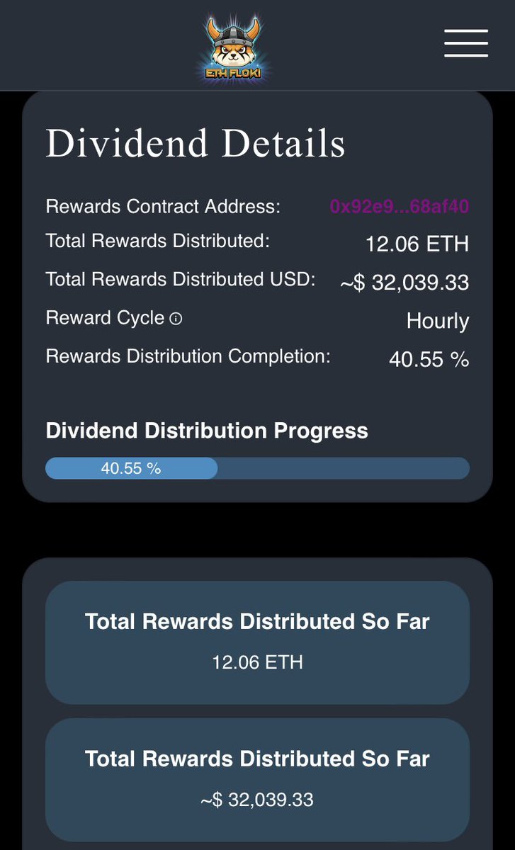 So far ETHFLOKI has distributed 12.06 #Ethereum rewards to its users, that’s a total fiat value of $32,039

#EthFlokiVikings Show us your rewards 🚀

#EthFloki $Floki #Altcoins