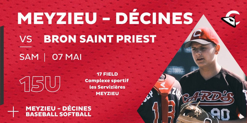 Planning du Week end pour nos 2 équipes séniors

⚾️ Championnat 15U
📆 Samedi 7 Mai
🆚 BRON St Priest 
⏰  playball 13h &amp; 15h
📌 Complexe des servizieres- Meyzieu
⚾️ Championnat Régionale 2
📆 Dimanche 8 Mai
🆚 Grenoble 
⏰  playball 11h-14h 
📌 Complexe des servizieres - Meyzieu