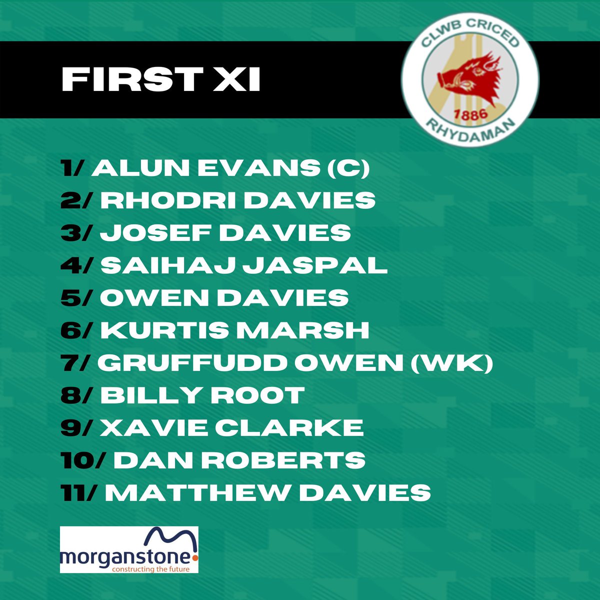🏏 The first team for today’s game against reigning champions <a href="/StFagansCricket/">St Fagans Cricket Club 🦌🏏</a> has been selected...

Xavie Clarke, Saihaj Jaspal, Kurtis Marsh and Gruffudd Owen make their home debuts 💪
