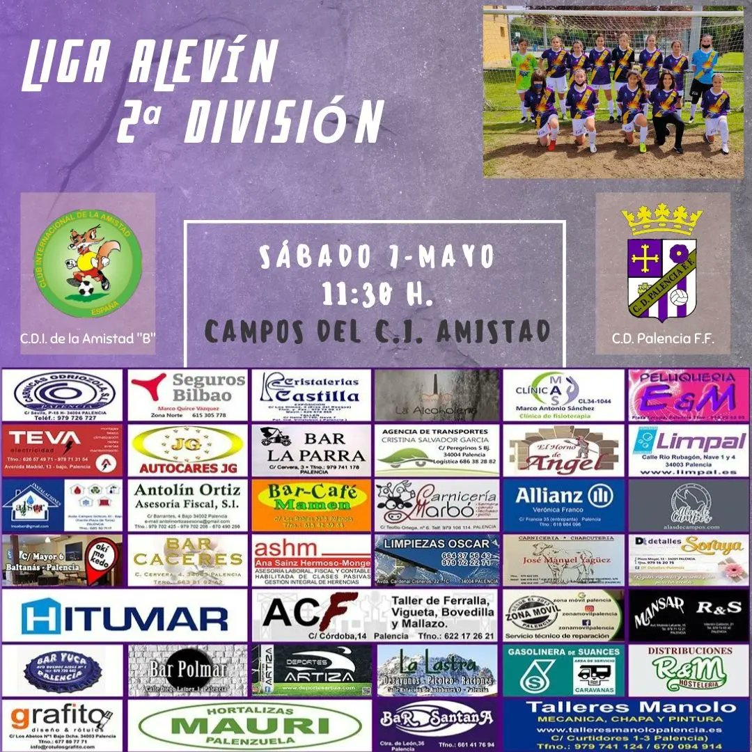 palenciafutfem's tweet photo. Una jornada más de liga para nuestros equipos. Hoy sábado el alevín se enfrenta por la mañana al @CIAMISTAD B y por la tarde nuestras futbolistas del Senior B regresan a El Otero para medirse a sus compañeras del @cdribertff
A disfrutar!!!
#CreerCrecerYSoñar 
#VamosPalenciaFem https://t.co/UPB732y3v1