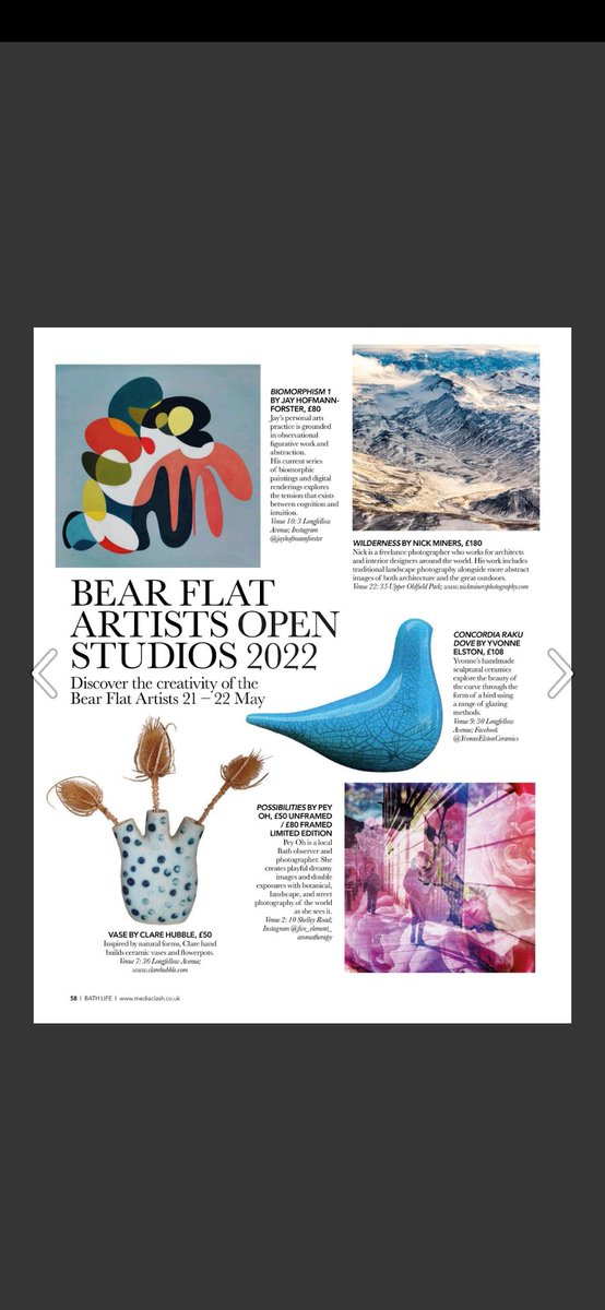 Thank you so much <a href="/bathlifemag/">Bath Life</a> We're so chuffed to be your Editor's Choice this month. Come and visit us on the trail too! #painting #editorschoice #shopping #openstudios #arttrail #art #supportlocalbusiness #ceramics #sculpture #printmaking #jewellery #illustration #photography
