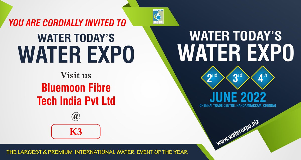 bmfibretech's tweet photo. Water Today's Water Expo - 2022!!!
Visit us at Stall No: K3
Date: 2nd, 3rd and 4th June
Venue: Chennai Trade Centre
https://t.co/B4lvXXzrrn
https://t.co/V8RH2dUX1Z https://t.co/A8VOj06pvf