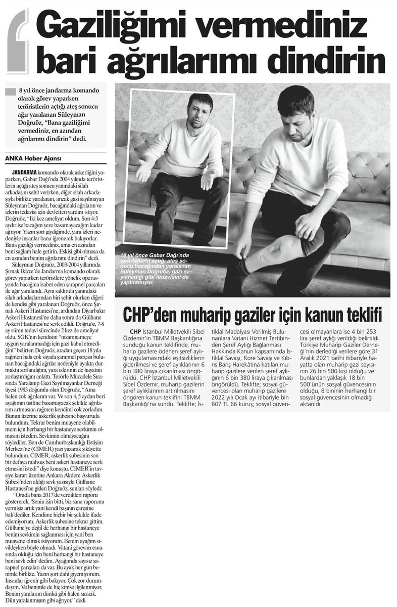 Gazilerimiz arasındaki eşitsizlikleri ve mağduriyetleri giderecek yasal düzenlemeleri <a href="/TBMMGenelKurulu/">TBMM Genel Kurulu</a> olarak bir an önce yapmalıyız. 

#MuharipGazi <a href="/TmsyGaziler/">T.M.S.Y GAZİ SAYILMAYANLAR</a> @Gazete_Yenicag