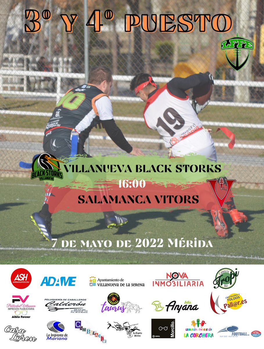 Vva_BlackStorks's tweet photo. 🏈 Vamos a por el último #GameDay de Liga de #FlagFootball Extremeña 2022.

Esta tarde a las 🕓 16:00h nos jugamos la 🥉 3ª posición 🆚 contra Salamanca #Vitors☑️.

¡Viajamos a 📌 Mérida, y 💪 vamos a por todas!

📺 En directo por nuestro Twitch ⤵️ 
🔗 https://t.co/jmMW9FLj6V https://t.co/9zJGFmTbrU