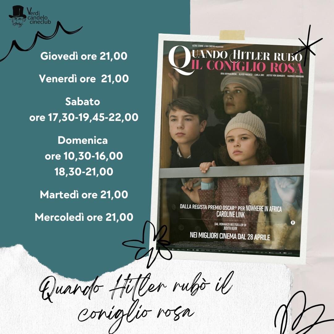 VerdiCandelo's tweet photo. Al Verdi fino a mercoledì 11 maggio #GliAmoriDiAnais e #QuandoHitlerRubóIlConiglioRosa. https://t.co/ds2CjTtPDl