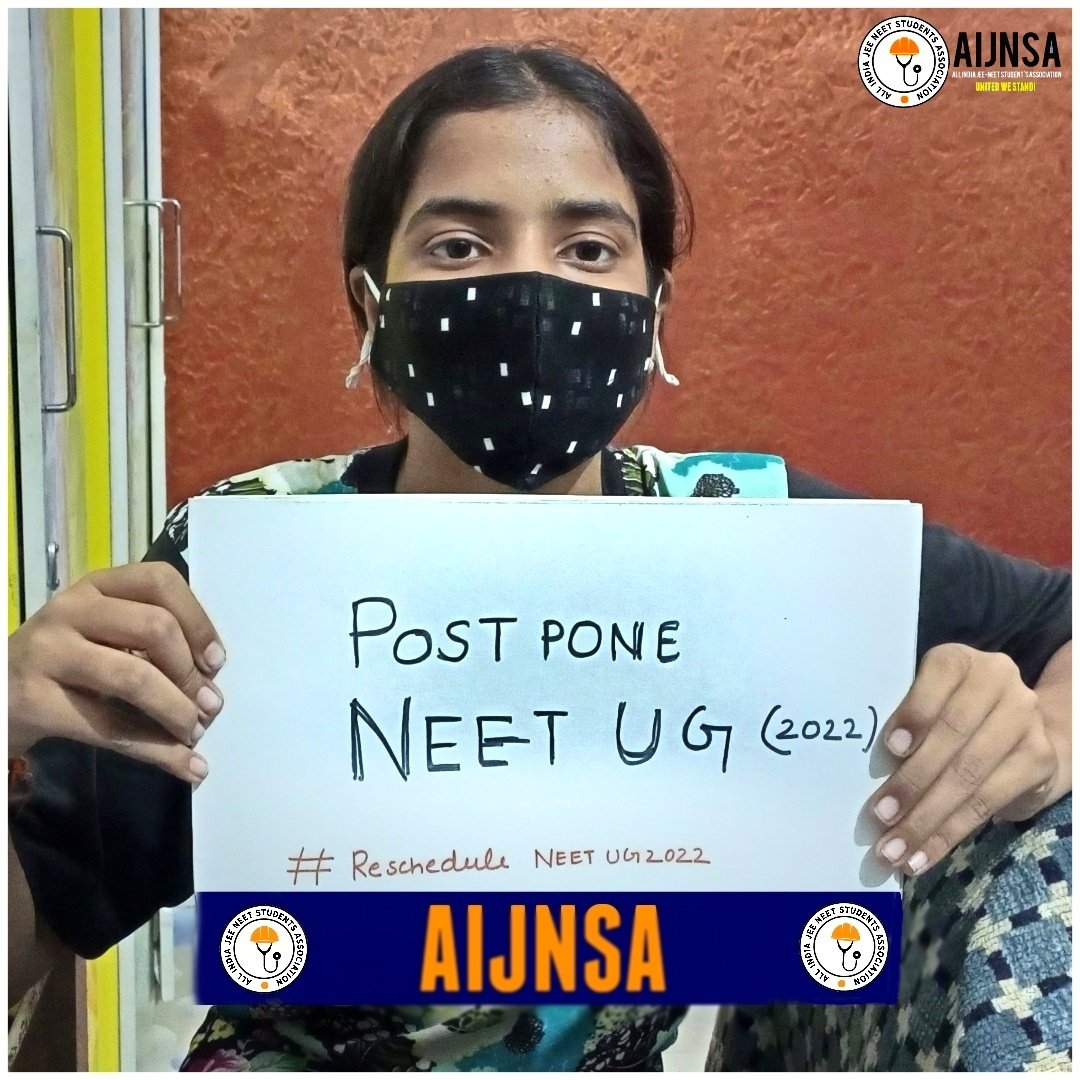 AIJNSA_official's tweet photo. Both #NEET UG&amp;PG Aspirants raised their concerns of postponement which are bonafide. 

AIJNSA request @MoHFW_INDIA&amp; @EduMinOfIndia  to kindly intercede into their  matter anon so as to provide them relief.

#DeferNEETUG2022
#PostponeNEETUG
#POSTPONENEETPG_MODIJI https://t.co/a55eLJoUWg