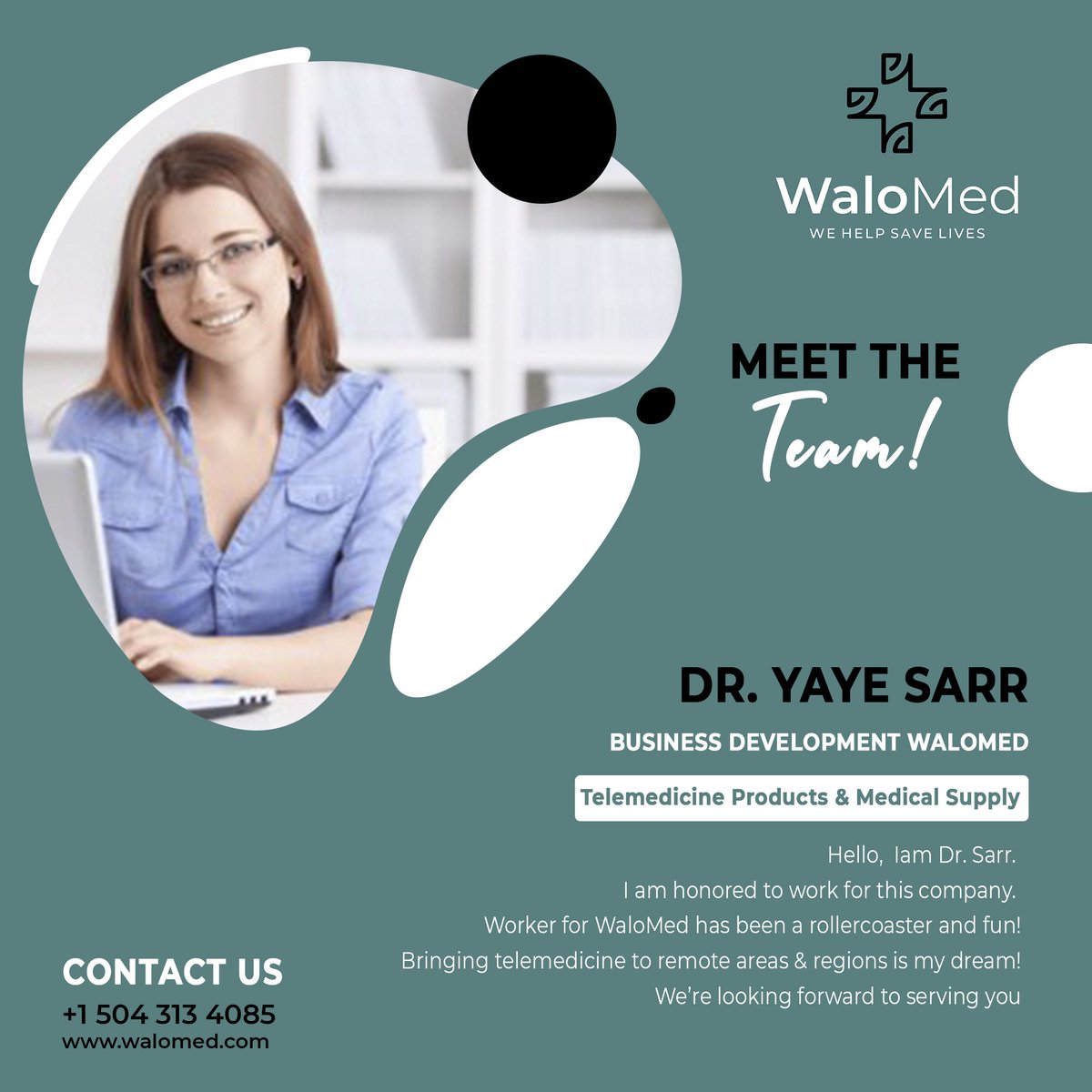 Walomed_'s tweet photo. Meet the team!
Dr Yaye Sarr
Business Development WaloMed
.
.
.
.
For More Details Contact us:
☎️: +1 504 313 4085
Or visit our website
🌍: https://t.co/We9nUvvJrP
Or send us an email via
📧: support@walomed.com
#Walomed #i1020PTZ #VideoConferencingCamera #Camera https://t.co/AOZutXXIRR