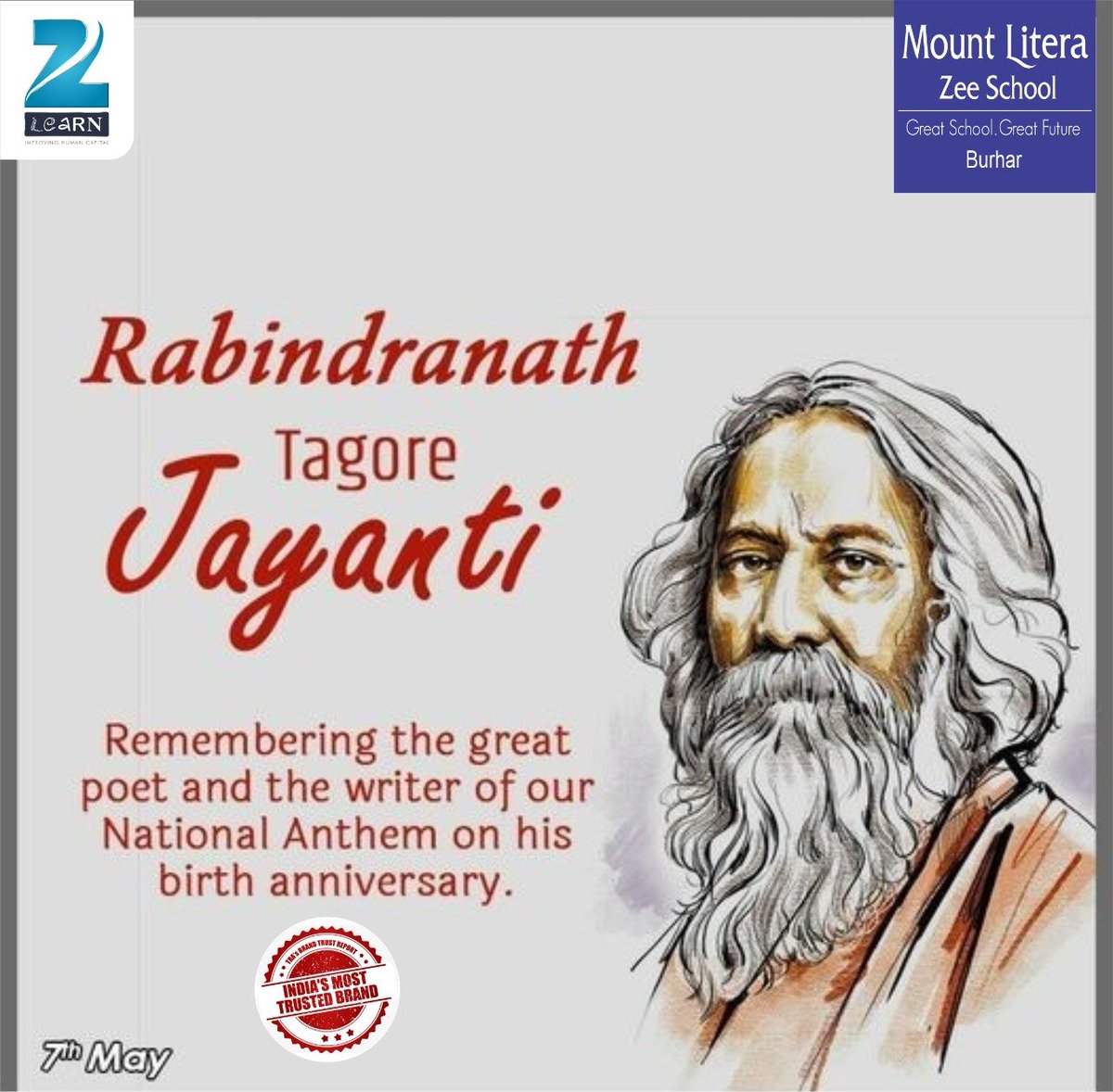 MLZSBurhar's tweet photo. Remembering the great thinker, philosopher and the writer of our national anthem Gurudev Rabindranath Tagore Ji on his birth anniversary.
#RabindraJayanti https://t.co/U9IQP6JSd3