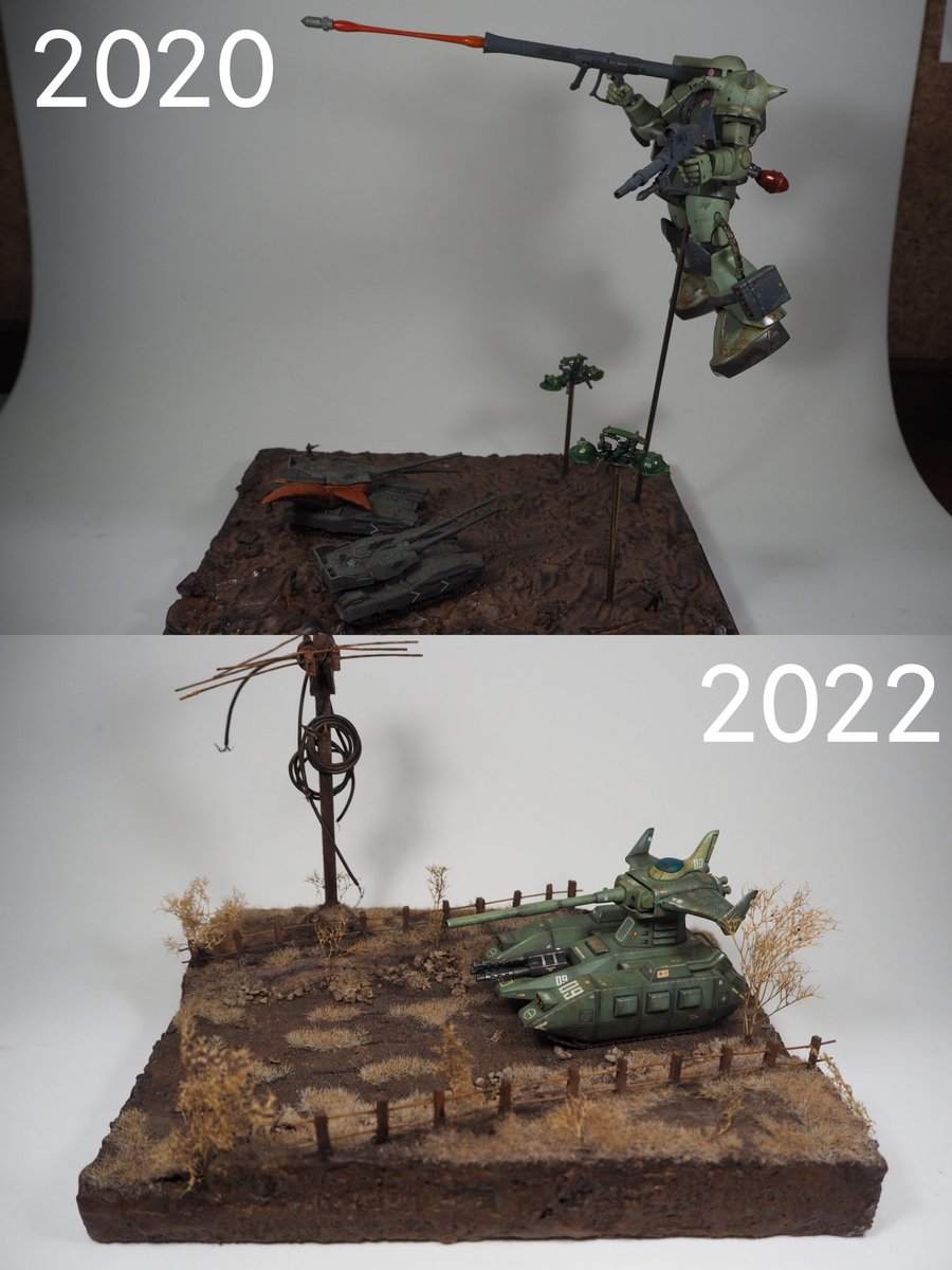 HobbyLifeStudio's tweet photo. My first diorama vs now
#Gunpla #ガンプラ #Plamo #プラモ #Modelkits #機動戦士ガンダム #MobileSuitGundam #MagellaAttack #Bandai #Diorama #ジオラマ #ZakuII #ザクII #Zeon #ジオン公国 #OneYearWar https://t.co/kFjm7TMrFG