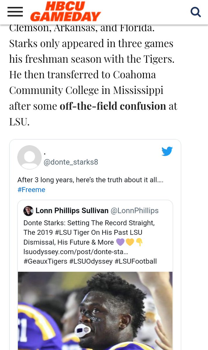 LonnPhillips's tweet photo. Very cool to see our exclusive piece w/ former #LSU &amp; current Southern LB Donte Starks featured by @HBCUGameday. Thank You!!
GEAUX DONTE
https://t.co/sWfepYIBzL #HBCUPower #LSUOdyssey https://t.co/ZfrjsiEtqE