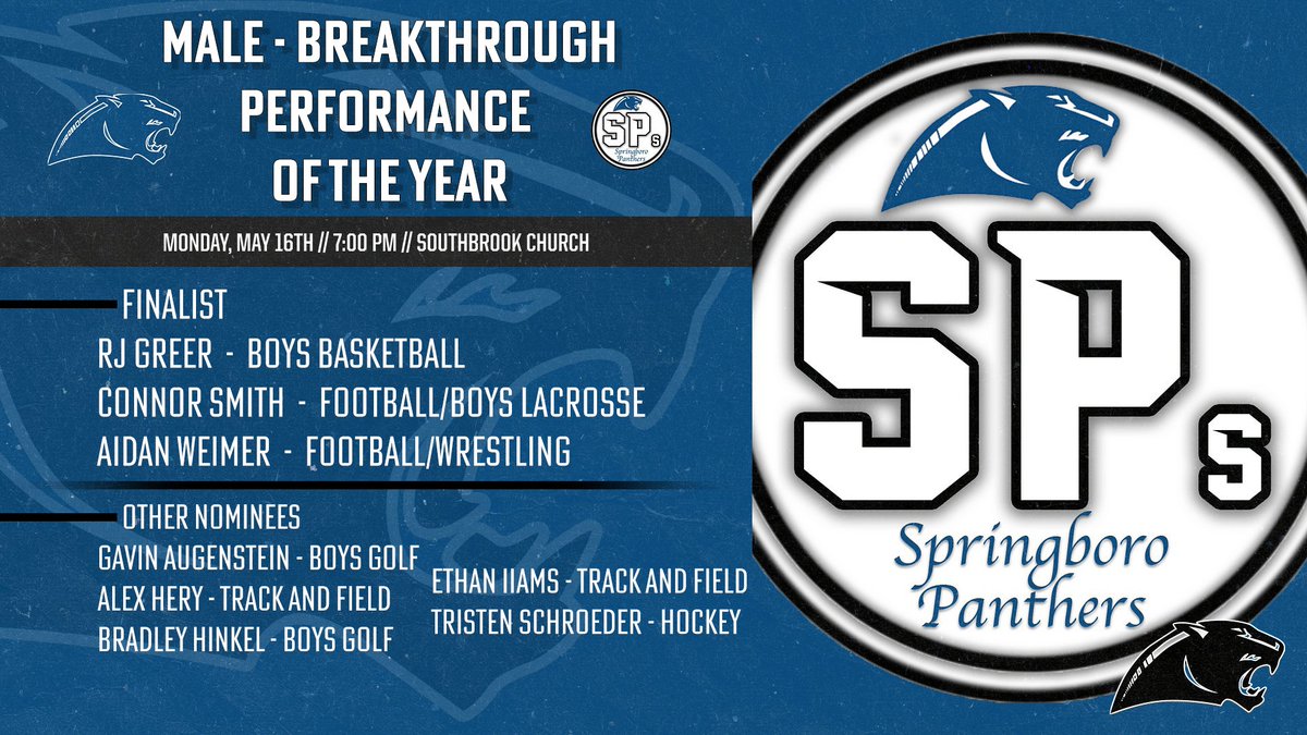Boro_Panthers's tweet image. The Male Breakthrough Performance of the Year Nominees!

2022 SPs Award Show will be on May 16th at 7:00 PM at Southbrook Church!
#2022SPs
@SpSpringboro