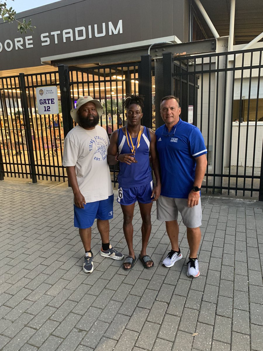Proud of this dude as well. Congrats to Jalin Moody. 3rd place in the 100 and 200 meters at the LHSAA State 2A Track Meet. Also shout out to Coach Davis for the work he puts in with the track teams. Go Vikings!