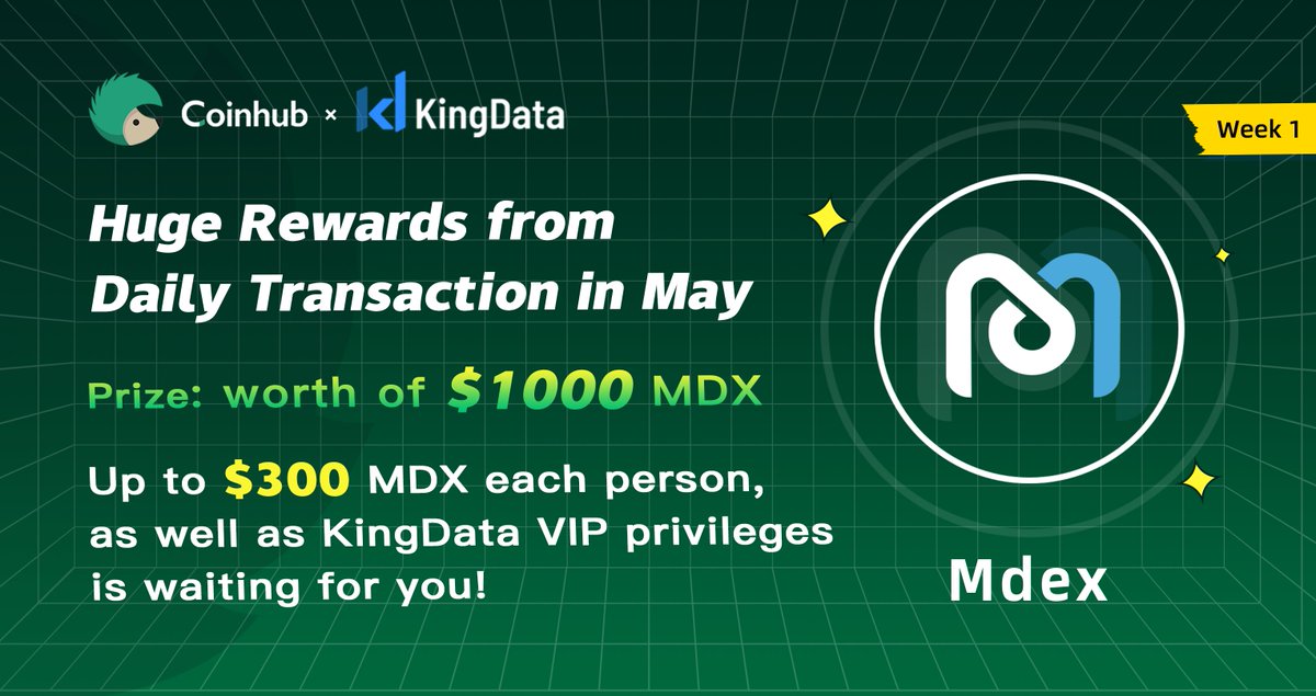 Coinhub_Wallet's tweet photo. 🔥🔥"Huge Rewards from Daily Transaction in May" 
#Coinhub and #KingData joint recommendation

Week 1⃣: Mdex @Mdextech

🎁Prize: $1,000 #MDX ‼️
⏰May 7, 12:00:00 - May 13, 23:59:59 (UTC+8)
❤️Details: https://t.co/zBJ2ArdDGD

#heco #BSC #mdxusdt #ETH #USDTether #USDCoin https://t.co/F7ok40uUE9