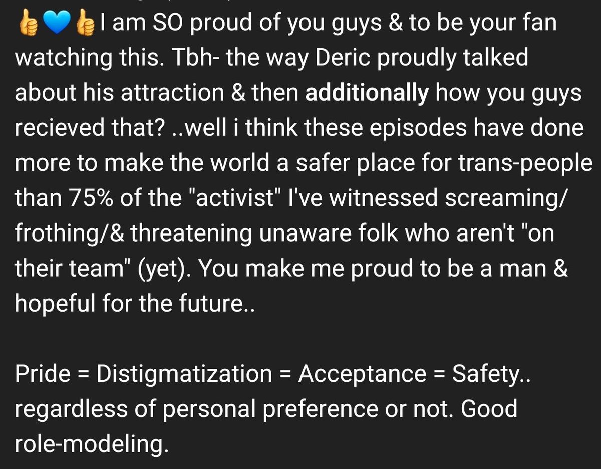 Im SODAMNPROUD of my #Flagrant2 MEN! These episodes w/ Deric Daisy Schulz & co are doing more to make the world a safer place for trans folks than 75% of the 'activist' I know🕊🌈💙✌️
@Flagrant2Army @andrewschulz @AkaashSingh @dericposton @Hereonneptune_X
youtu.be/uO3yAzStbVs