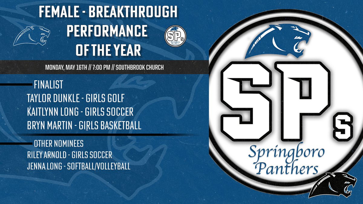 Boro_Panthers's tweet image. The Female Breakthrough Performance of the Year Nominees!

2022 SPs Award Show will be on May 16th at 7:00 PM at Southbrook Church!
#2022SPs
@SpSpringboro