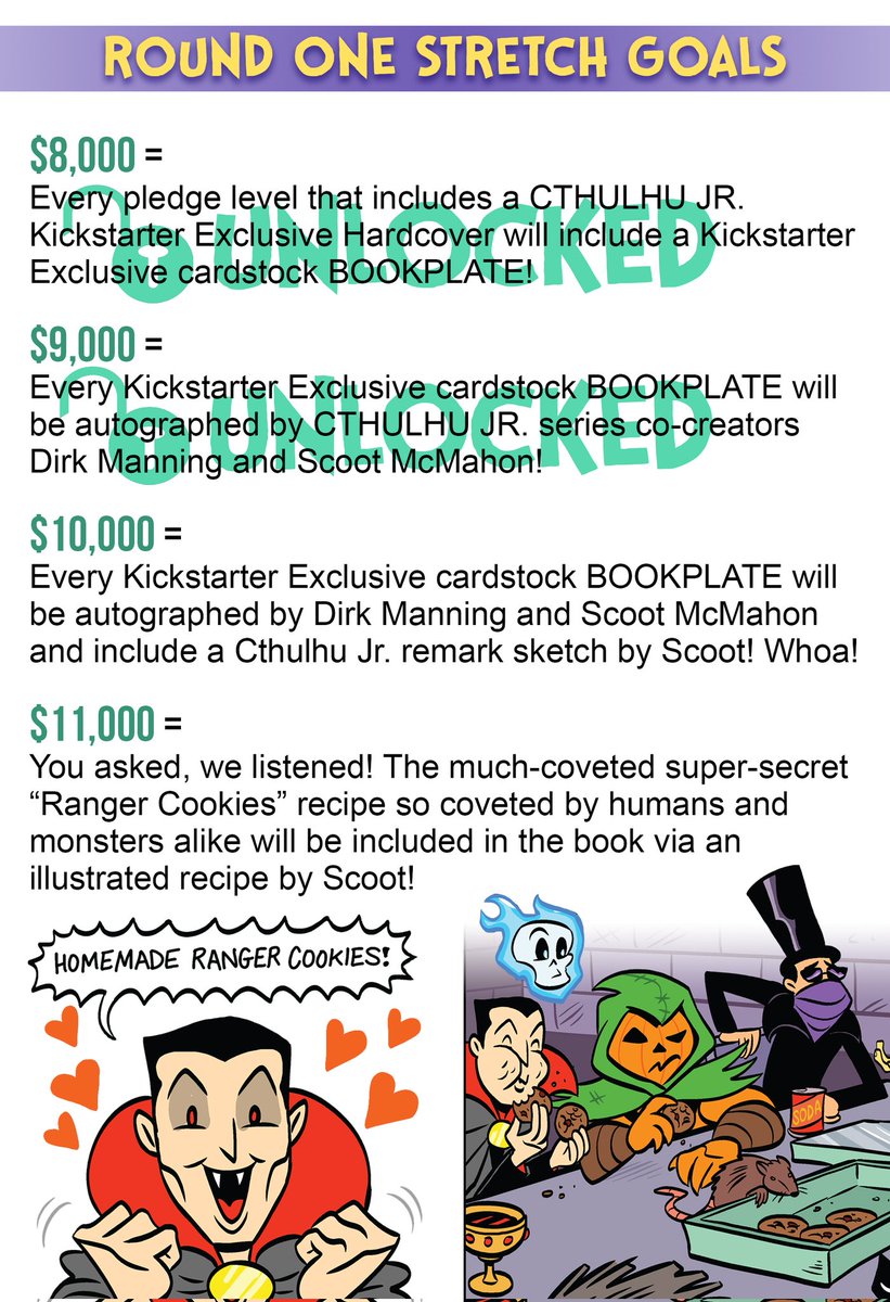 DirkManning's tweet photo. Stretch Goal #2 on THE ADVENTURES OF CTHULHU JR. AND FRIENDS has been unlocked! Now all the KS Exclusive HCs come with a double-signed bookplate by me and @scootcomics! Remarks are next! Check out the books and the 12" plushies from @SourcePtPress HERE: https://t.co/CnFTx5shnz https://t.co/Vxzn55Luc2