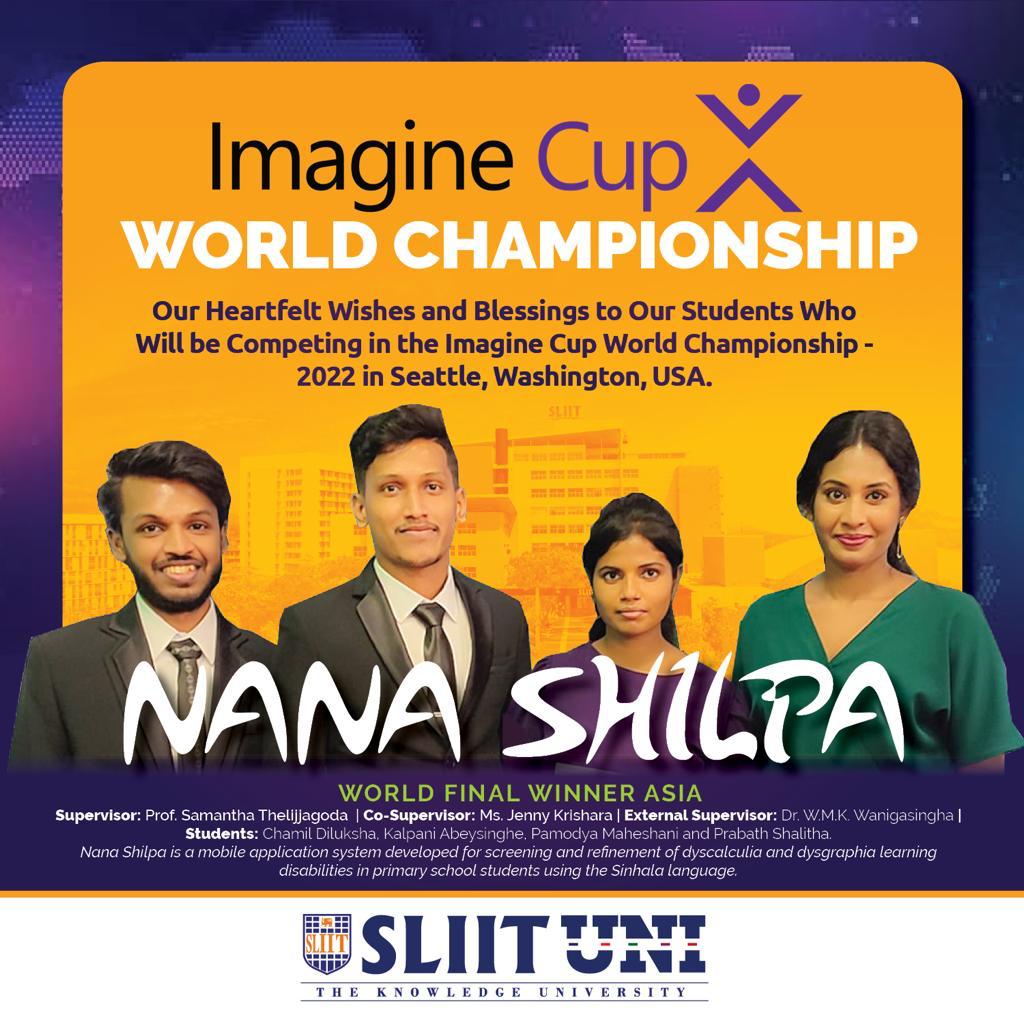 CsslPresident's tweet photo. Congratulations!!  &amp; all the very Best  for SLIIT Team Chamil, Kalpani, Pramodya and Prabath who are representing Asia/SL/SLIIT first time at the Microsoft Imagine Cup finals as one of 3 finalists. CSSL is proud of Team Supervisor Prof. Samantha Thelijjagoda our past ex-co member https://t.co/dymZGepXpM