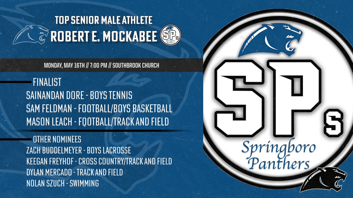 Boro_Panthers's tweet image. The Robert E. Mockabee Nominees! Awarded to the Top Senior Male Athlete. 

2022 SPs Award Show will be on May 16th at 7:00 PM at Southbrook Church!
#2022SPs
@SpSpringboro