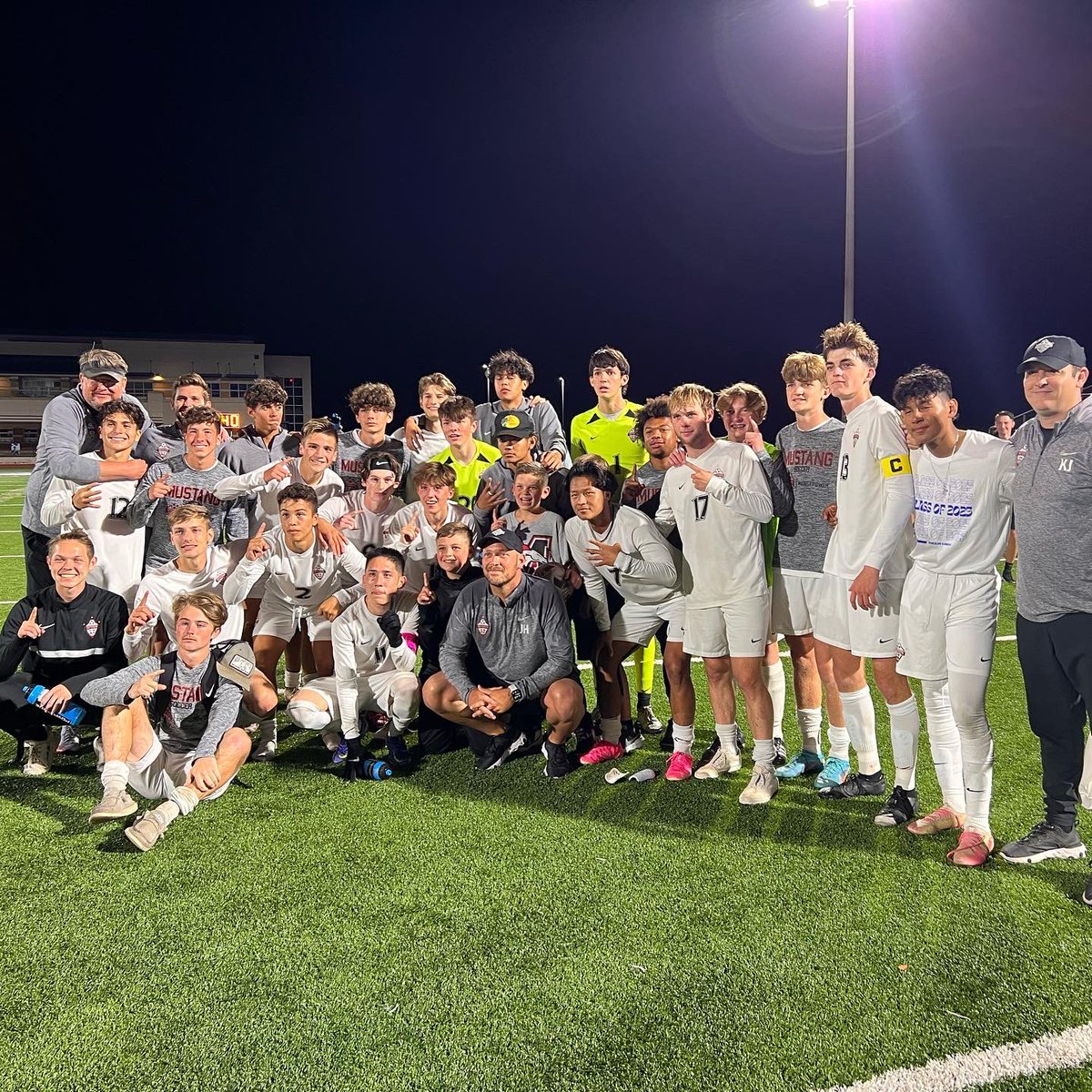 Mustang_Soccer1's tweet photo. What a performance from the guys! 1-0 overtime victory over Deer creek to advance to the semi finals. Can’t say enough about this team. Win #100 for Coach Homer 💪🏼🤷🏼‍♂️😎 #HorsePower #MustangSoccer #LeaveNoDoubt https://t.co/heSqnJbIdv