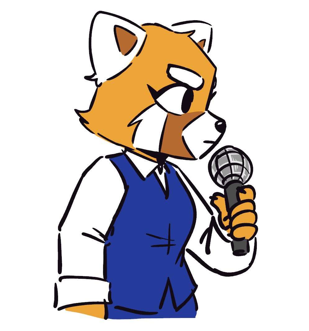 1girl blue vest solo microphone simple background holding furry  illustration images