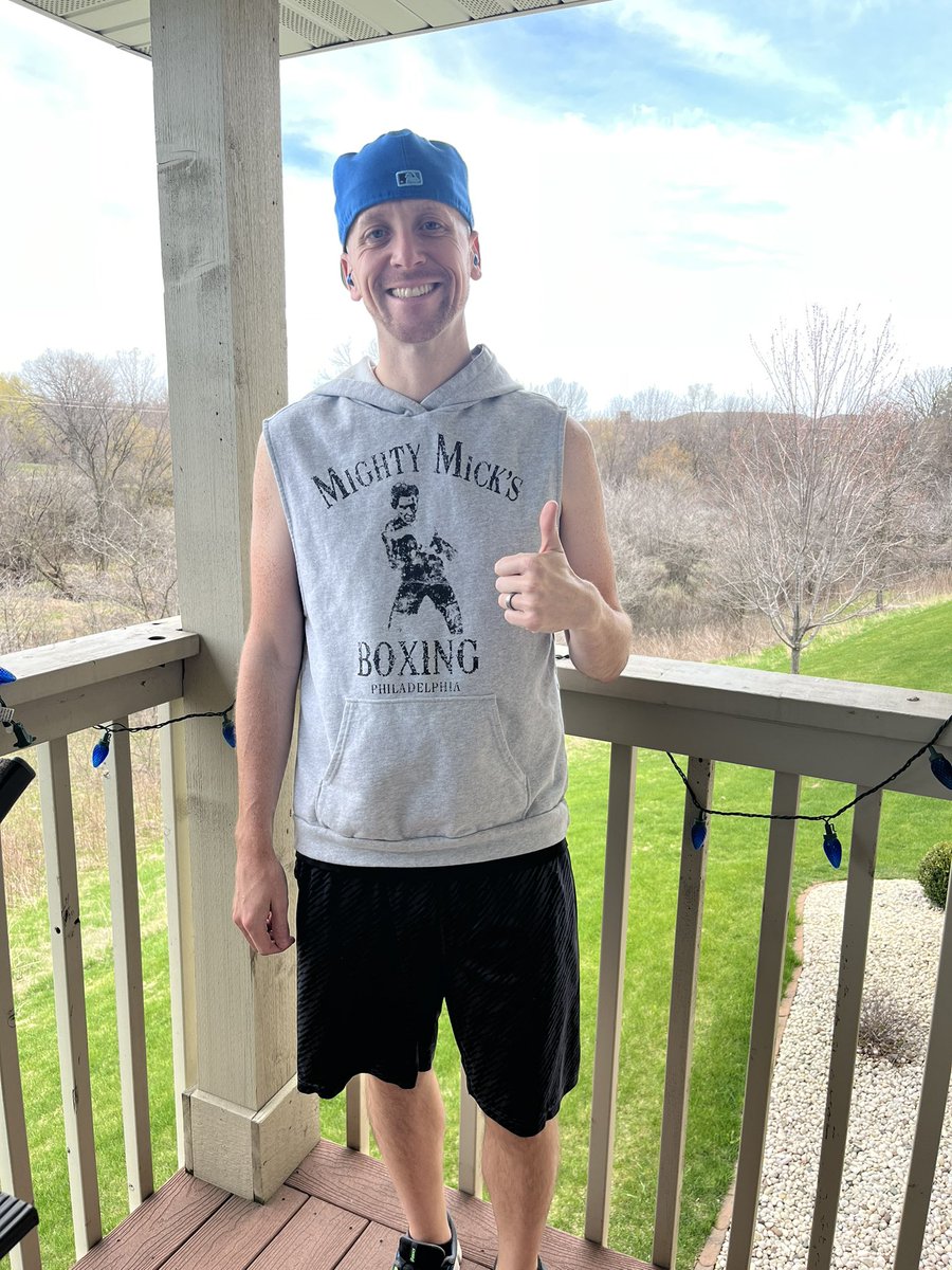 bmgbrewcrew4's tweet photo. Training for my 1st half marathon next week on my 36th birthday. Wearing the gear of one of my favorite movies that has inspired me since I was a kid. Thanks for the inspiration all these years @TheSlyStallone https://t.co/LKvjjn19Fo