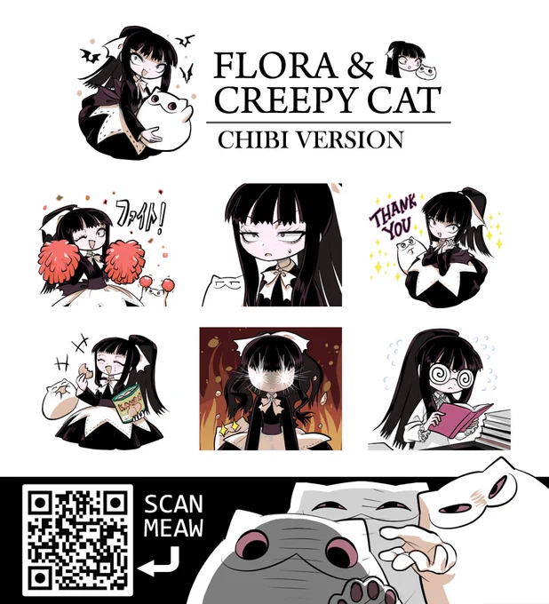 Flora &amp; Creepycat (Chibi ver.) is available! 🖤🐱 https://t.co/Jho4K4nld5 