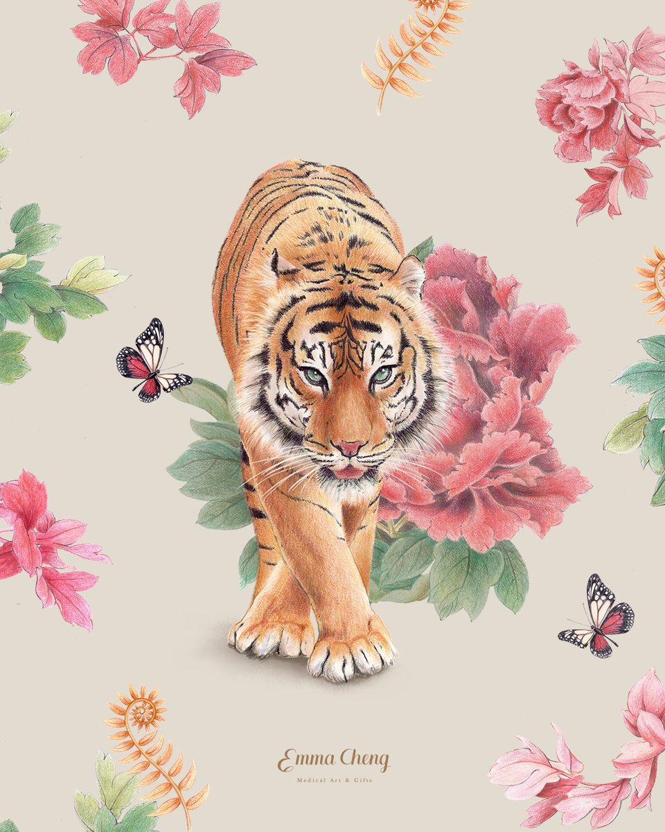 emmacreats's tweet photo. Year of the tiger I drew for 2022. Related products can be found here: https://t.co/jBp1V1WNxu

#Tiger #art #botany #butterfly https://t.co/676UzGb99A