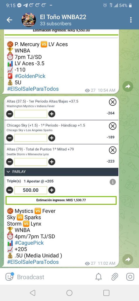 Tigpha's tweet photo. Dia 1 #WNBA22

Aces -3.5 ✅ 5U 💸
Parlay +205 ✅ .5U 💸

Arrancando excelente mi #PremiumVIP 😎

#ElSolSaleParaTodos https://t.co/SXAGRE2VdO